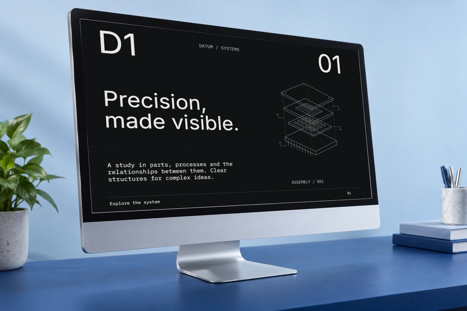 Desktop / blue studio featuring Datum