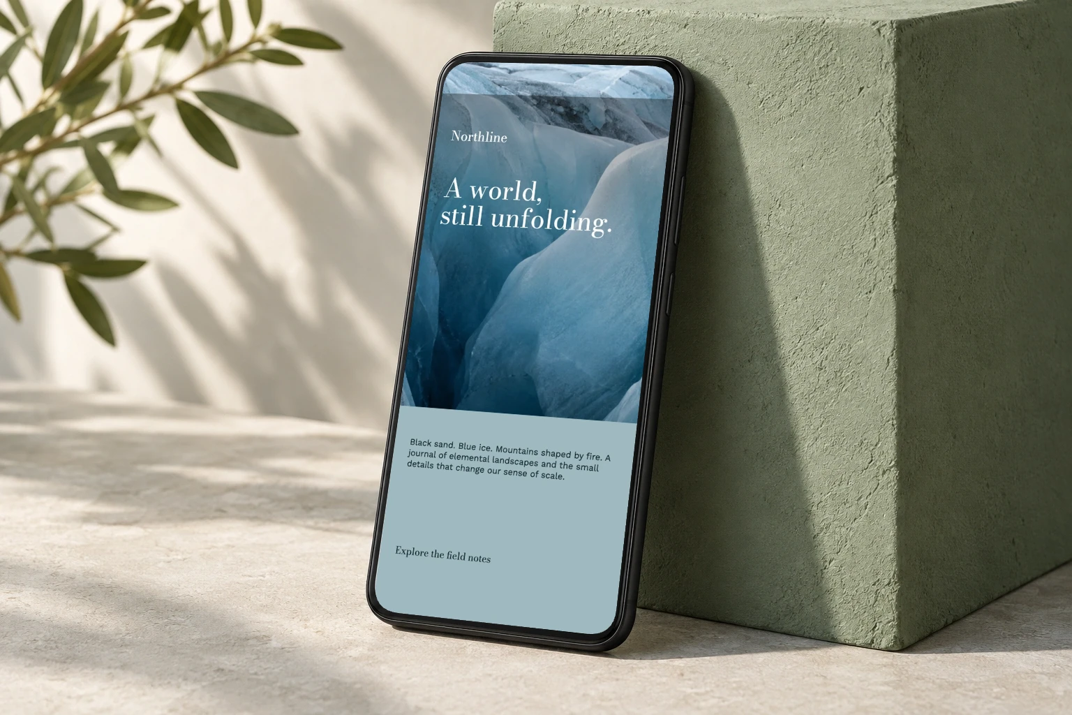 Phone / sage plinth featuring Northline