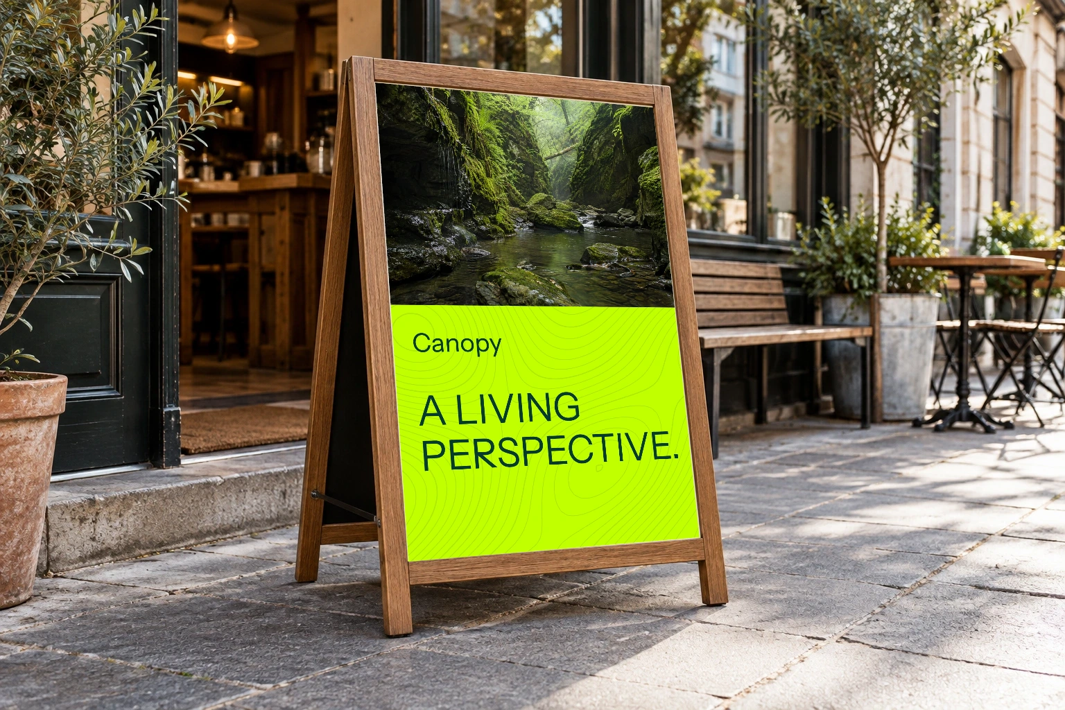 Pavement A-board featuring Canopy