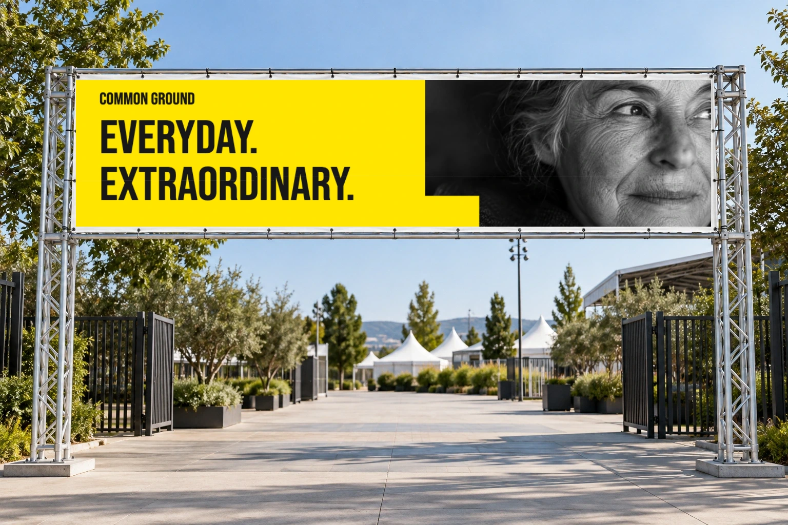 Event entrance banner featuring Common Ground
